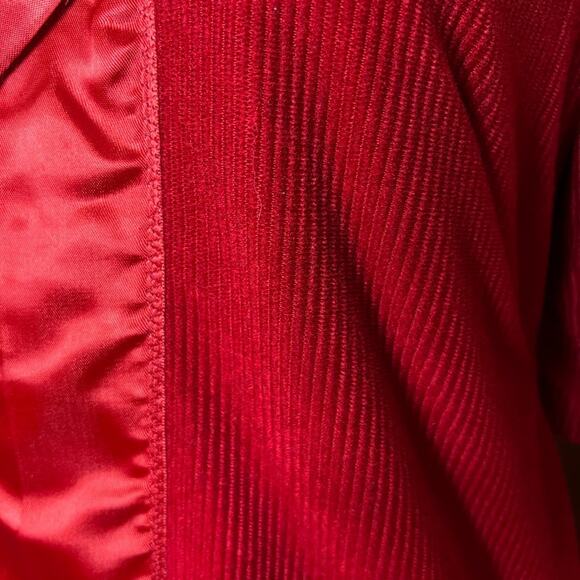 60’s Vintage Lipstick Cherry Red Corduroy Satin Shift Dress with POCKETS - Picture 4 of 8